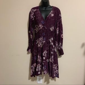 Maeve by Anthropologie Purple Fit & Flare A-Line Dress Floral V-Neck Sz Small